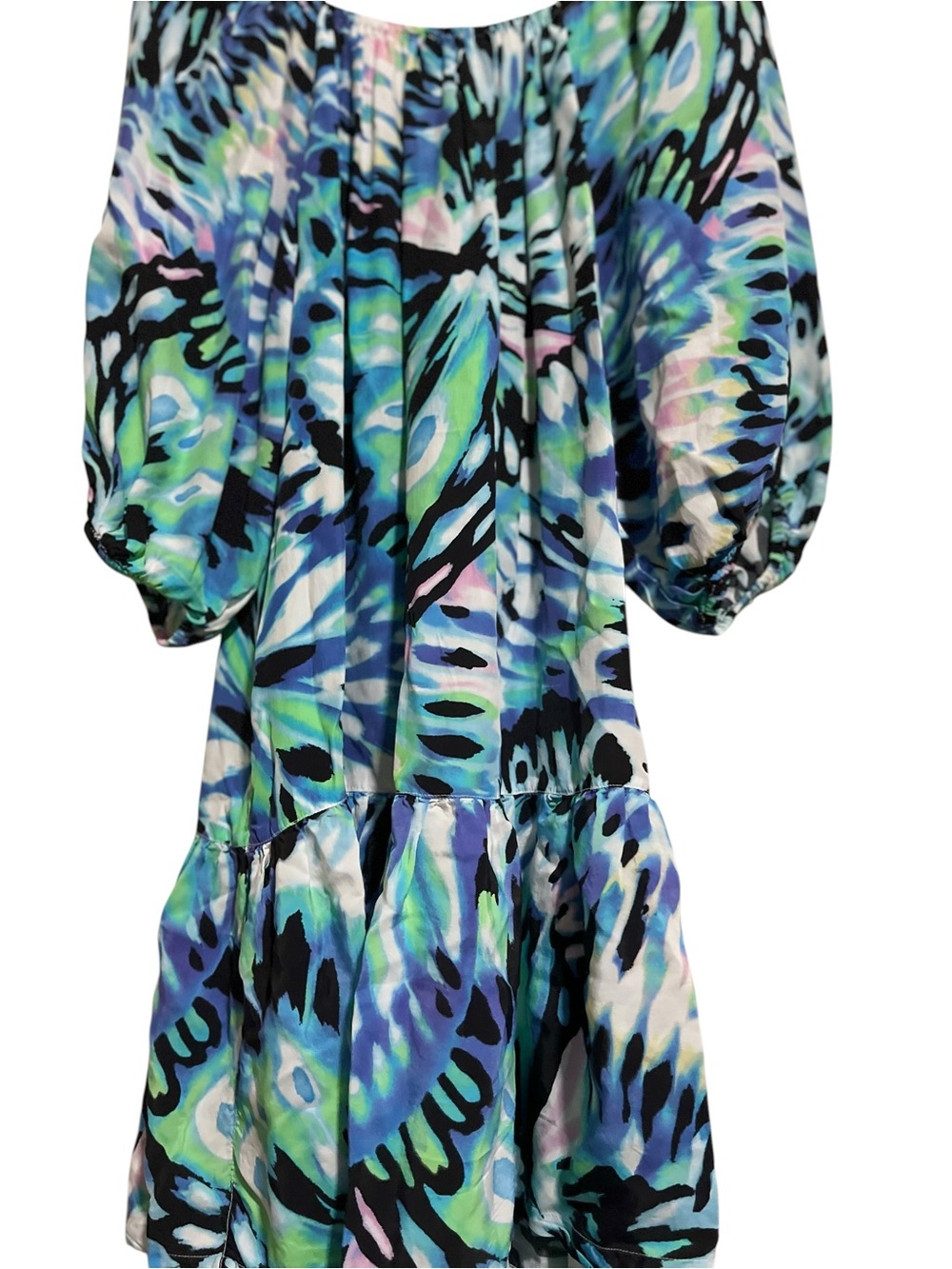 EUC Tommy Bahama Blue Green Multicolor Off-Shoulder Dress - Picture 3 of 4